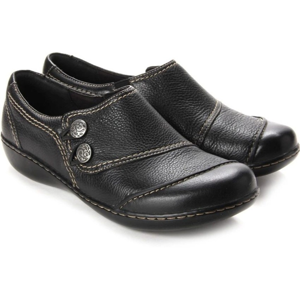 Clarks Bendables Black Leather Comfort Loafers Casual Shoes‎ 8.5W Boho Artsy